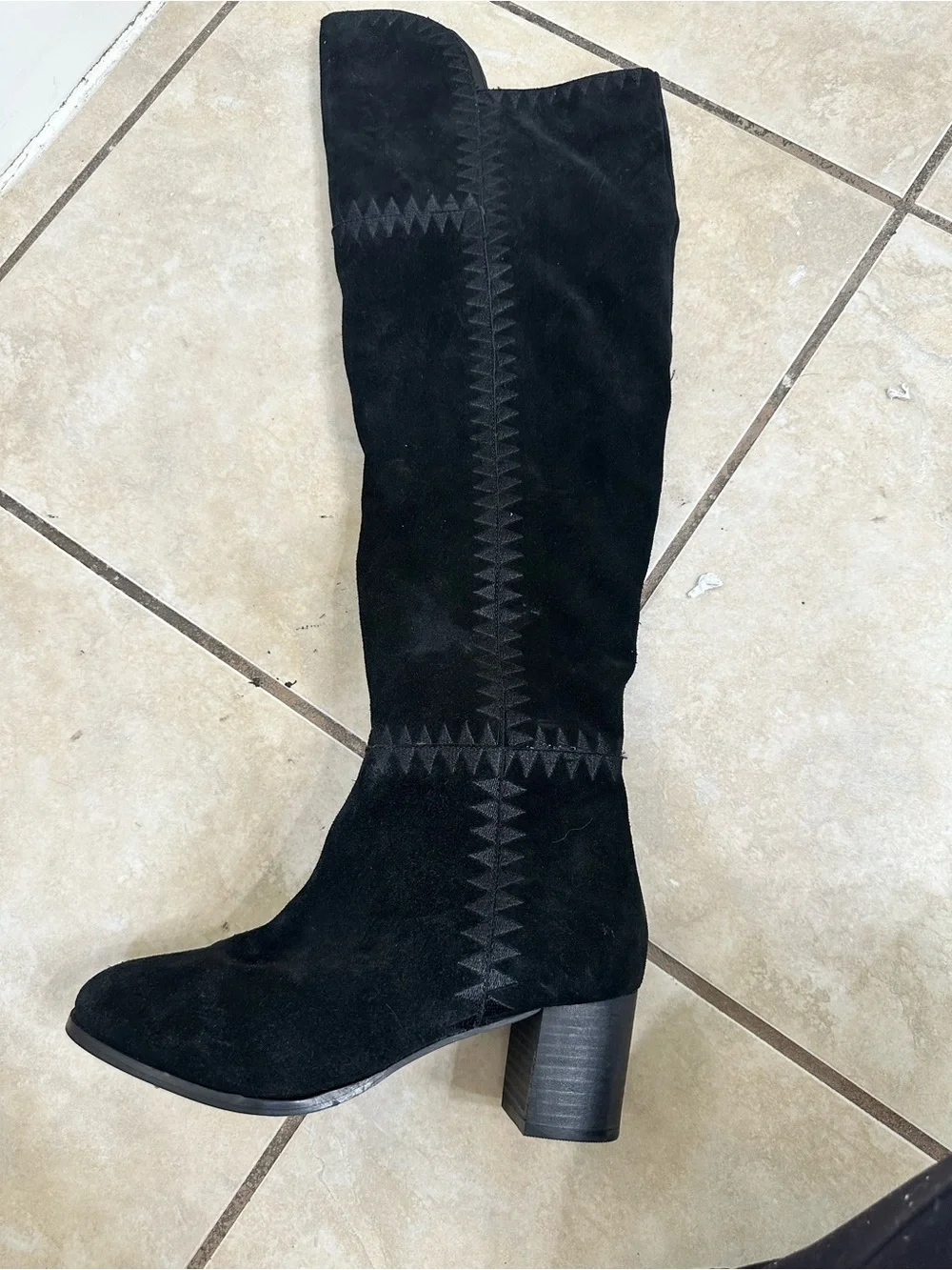 Matisse Black Suede Over-the-Knee Boots with Geometric Stitching